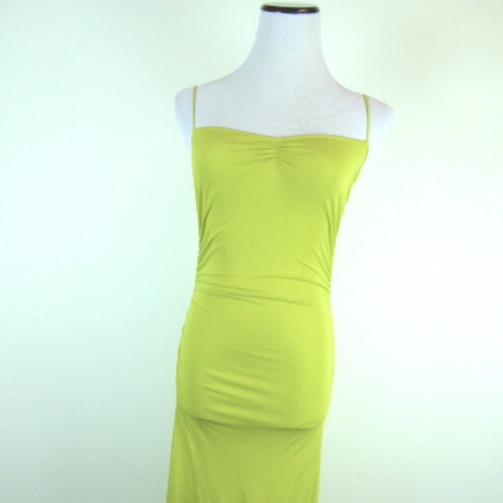 DVF MIDI DRESS lime green wiggle BODYCON spaghetti straps 2 Vintage